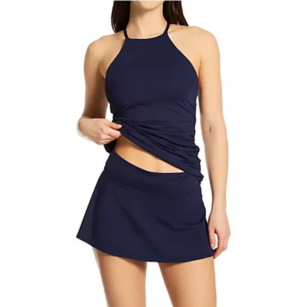 Anne Cole Solid Soft Band Rock Swim Skort Blue Size L 2554